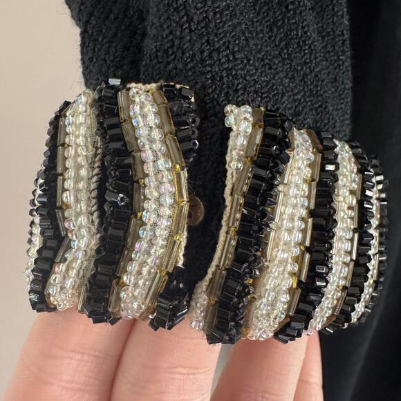 St. John By Marie Gray Vintage Black Beaded Trim Collar and Cuff Knit Dress 4 - Picture 9 of 14